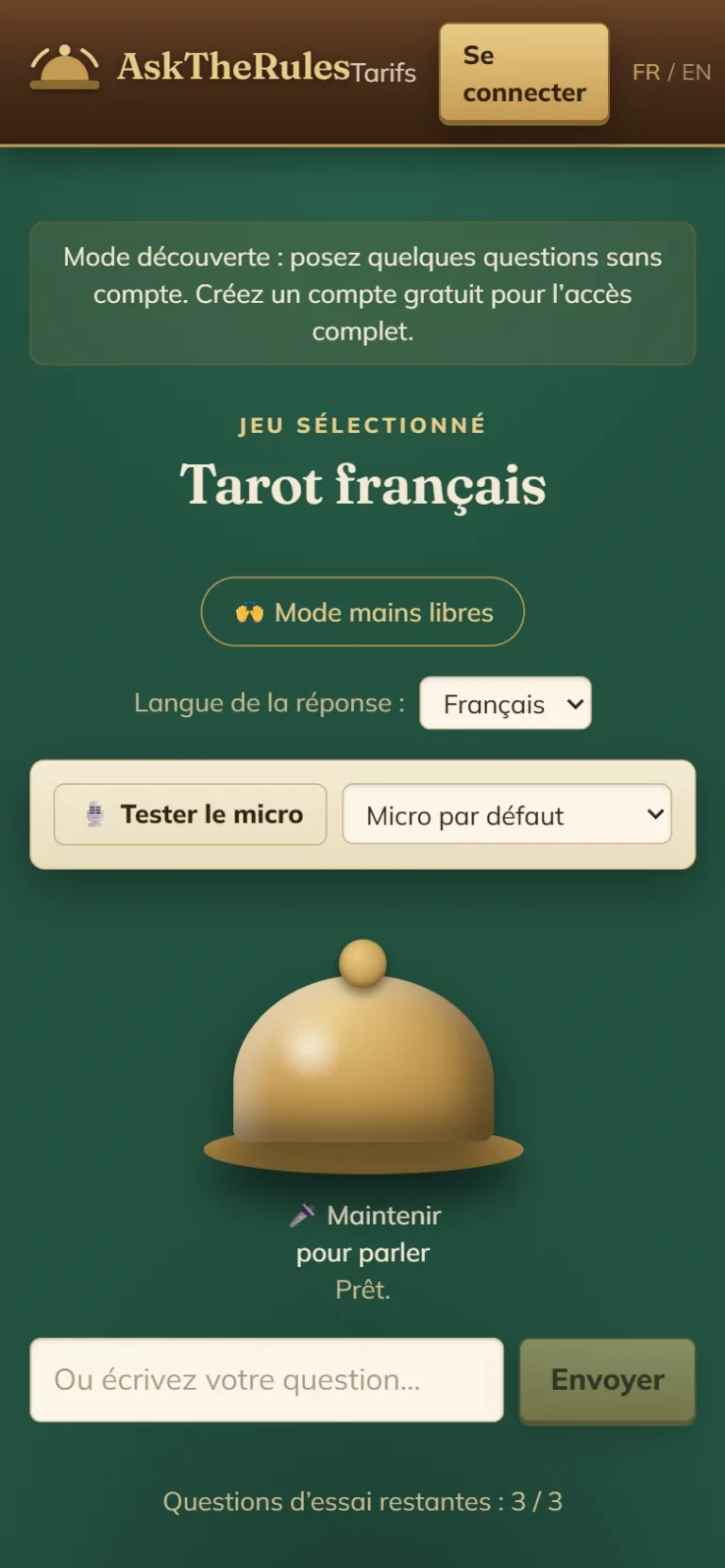 Capture mobile de la démo d'AskTheRules