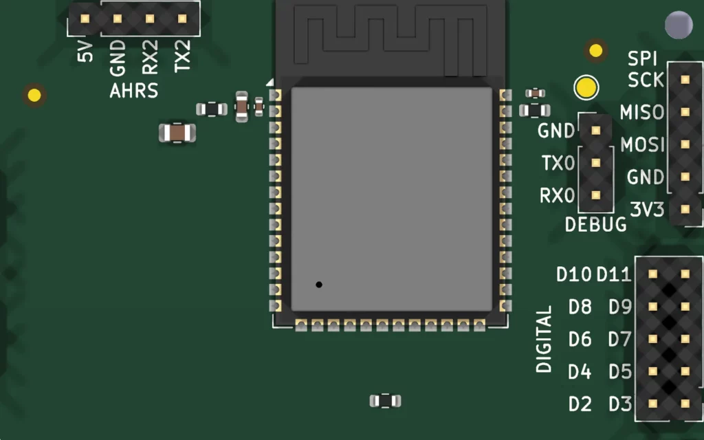 Rendu 3D de la carte contrôleur V6C du rover, composants placés