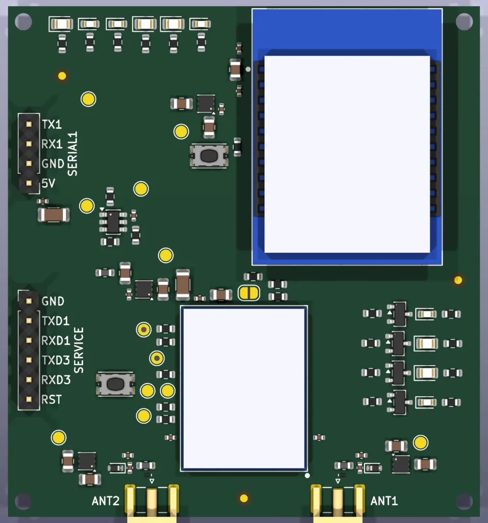 Carte GNSS V6G vue de dessus avec module UM982 et connecteurs SMA