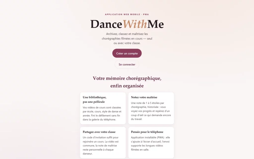 Page d'accueil de DanceWithMe