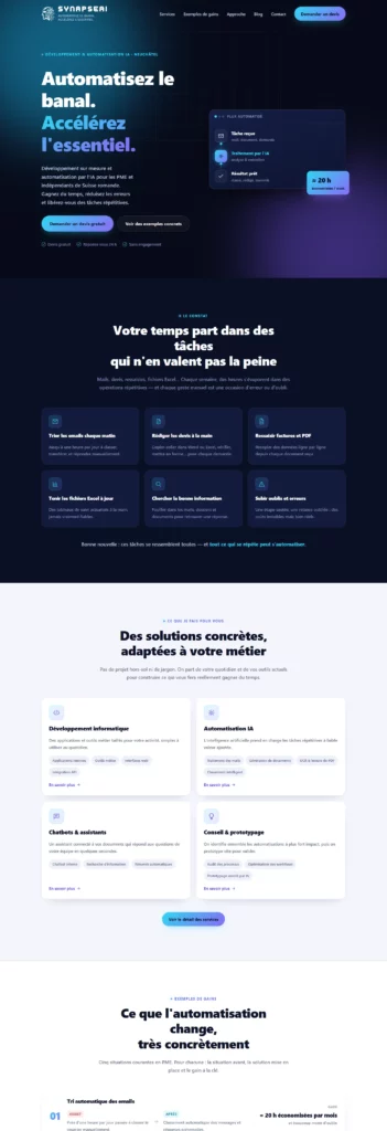 Capture de la page d'accueil de synapseai.ch