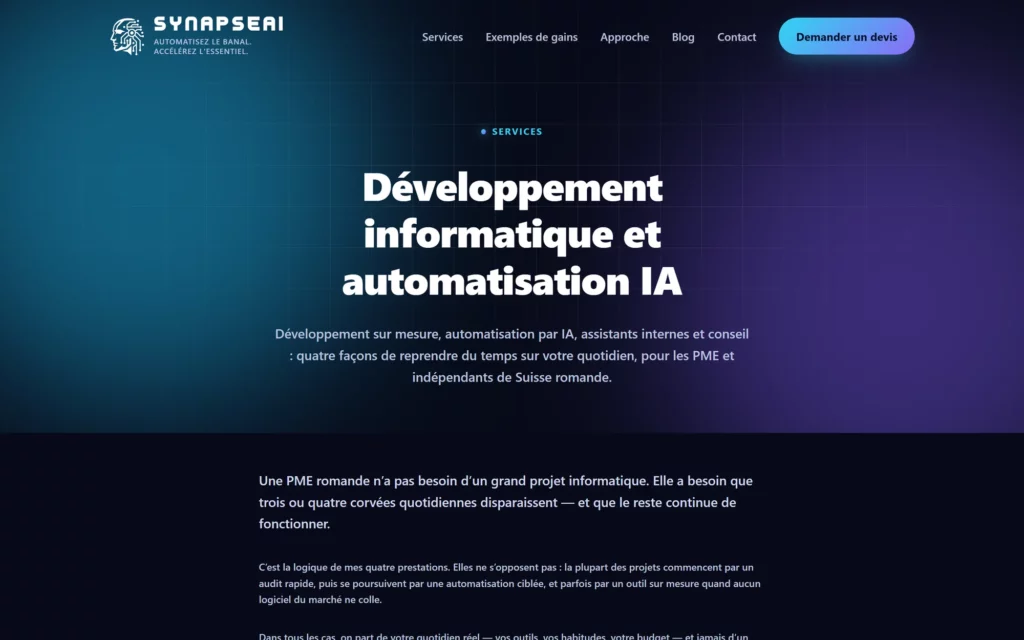 Capture de la page services de synapseai.ch