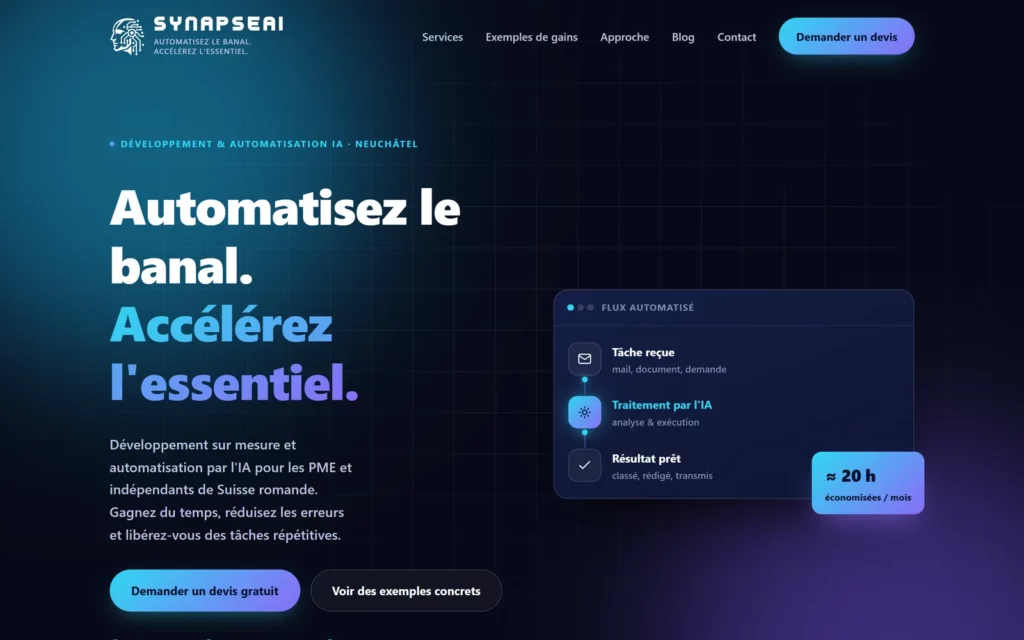Page d'accueil de synapseai.ch