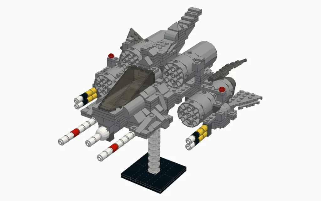 Rendu d'un vaisseau spatial en pièces LEGO généré par StudioMVC