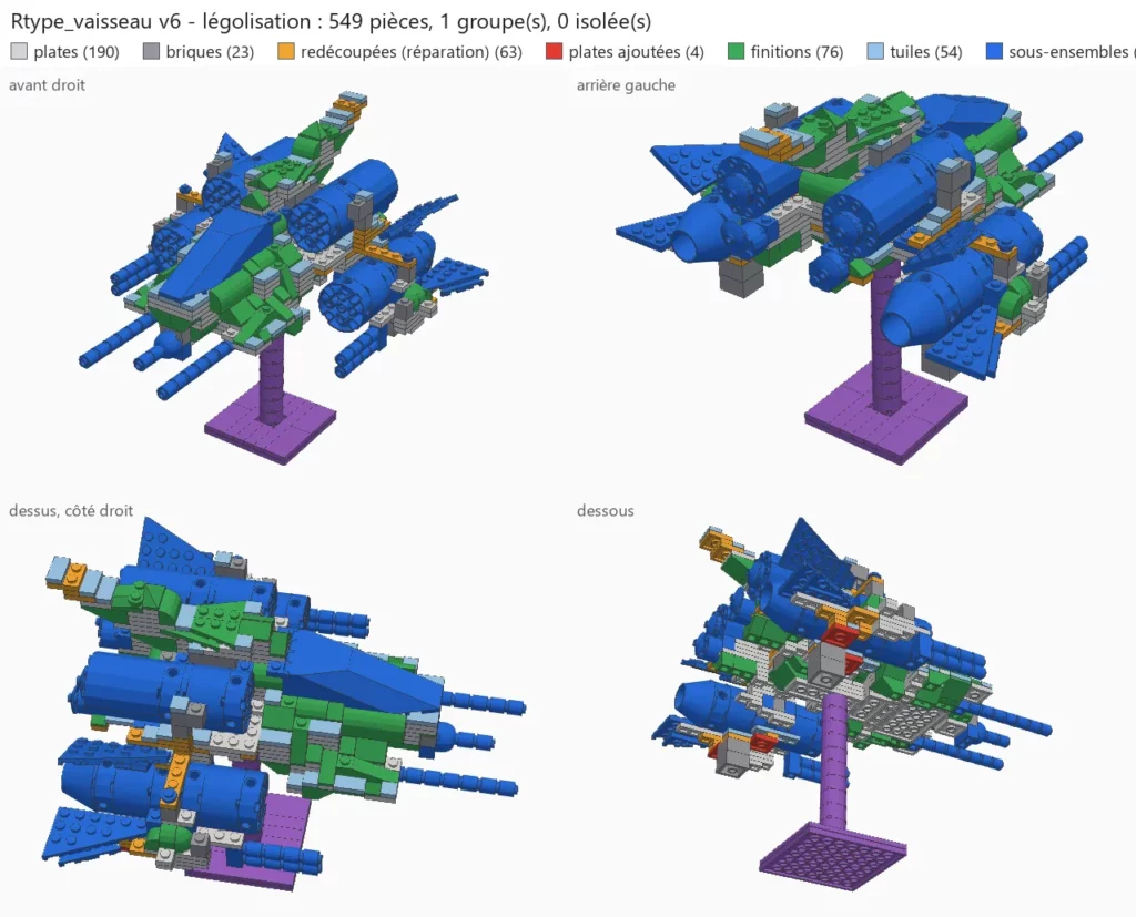 Vaisseau LEGO coloré selon l'origine de chaque pièce